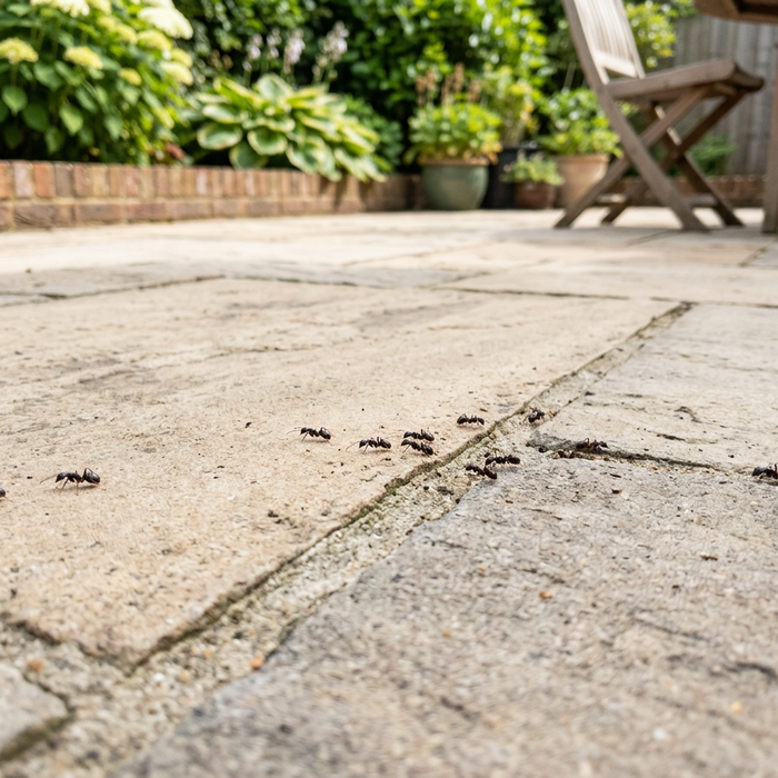 Dezente Darstellung von Ameisen auf einer hellen Terrasse