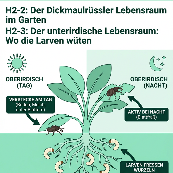 Der Lebensraum des Dickmaulrüsslers: Verstecke über und unter der Erde