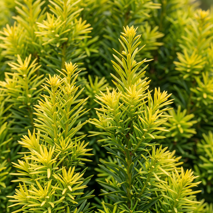 Nahaufnahme Gelbe Säulen-Eibe 'David' (Taxus baccata 'David'): Nadeln – KI-generierte Beispielabbildung