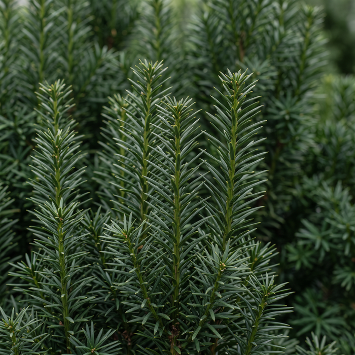 Nahaufnahme Säulen-Eibe 'Fastigiata' (Taxus baccata 'Fastigiata'): Nadeln – KI-generierte Beispielabbildung