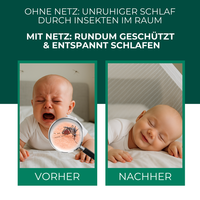 Insektenschutz für Reise- und Kinderbett – Mückennetz 150×70×90 cm – Faltbar & atmungsaktiv – Für Babyreisebett & Beistellbett – Inkl. Transportbeutel - Silberkraft