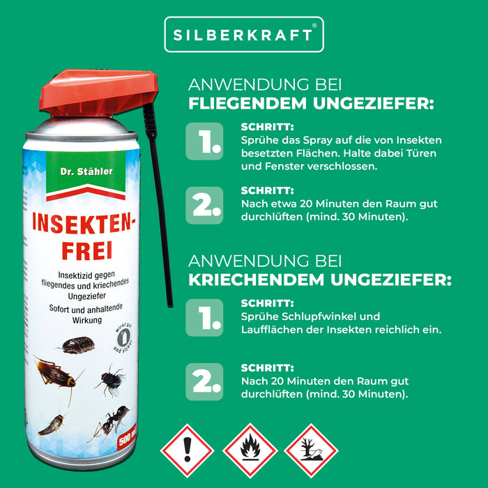 Effektives Insekten-Frei-Spray: Sofortwirkendes Universal-Insektizid gegen fliegende und kriechende Insekten im Haus - Silberkraft