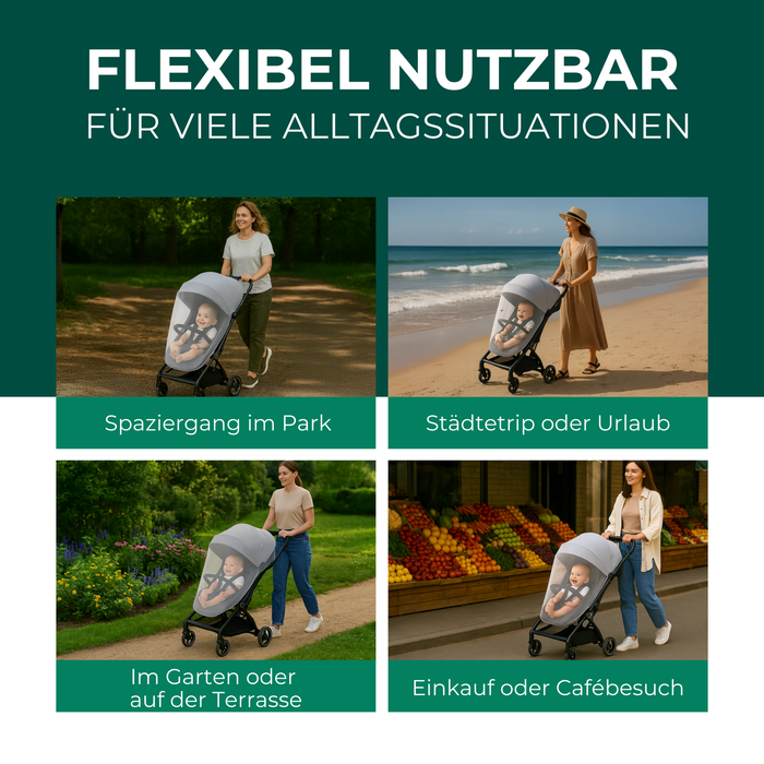 Moskitonetz Kinderwagen & Buggy - universeller Insektenschutz für Babys unterwegs - Feinmaschiges Netz, leicht & reisetauglich - Silberkraft