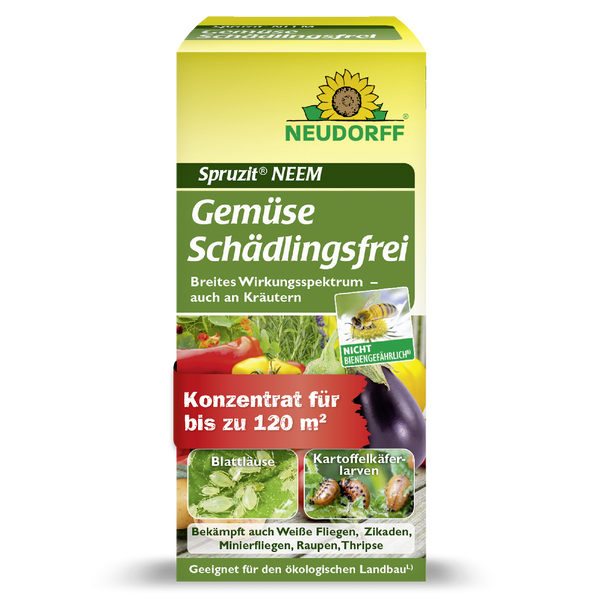 Neudorff Spruzit NEEM GemüseSchädlingsfrei gegen Blattläuse, Kartoffelkäferlarven, Weiße Fliege, Zikaden, Minierfliegen, Raupen, Thripse - Silberkraft