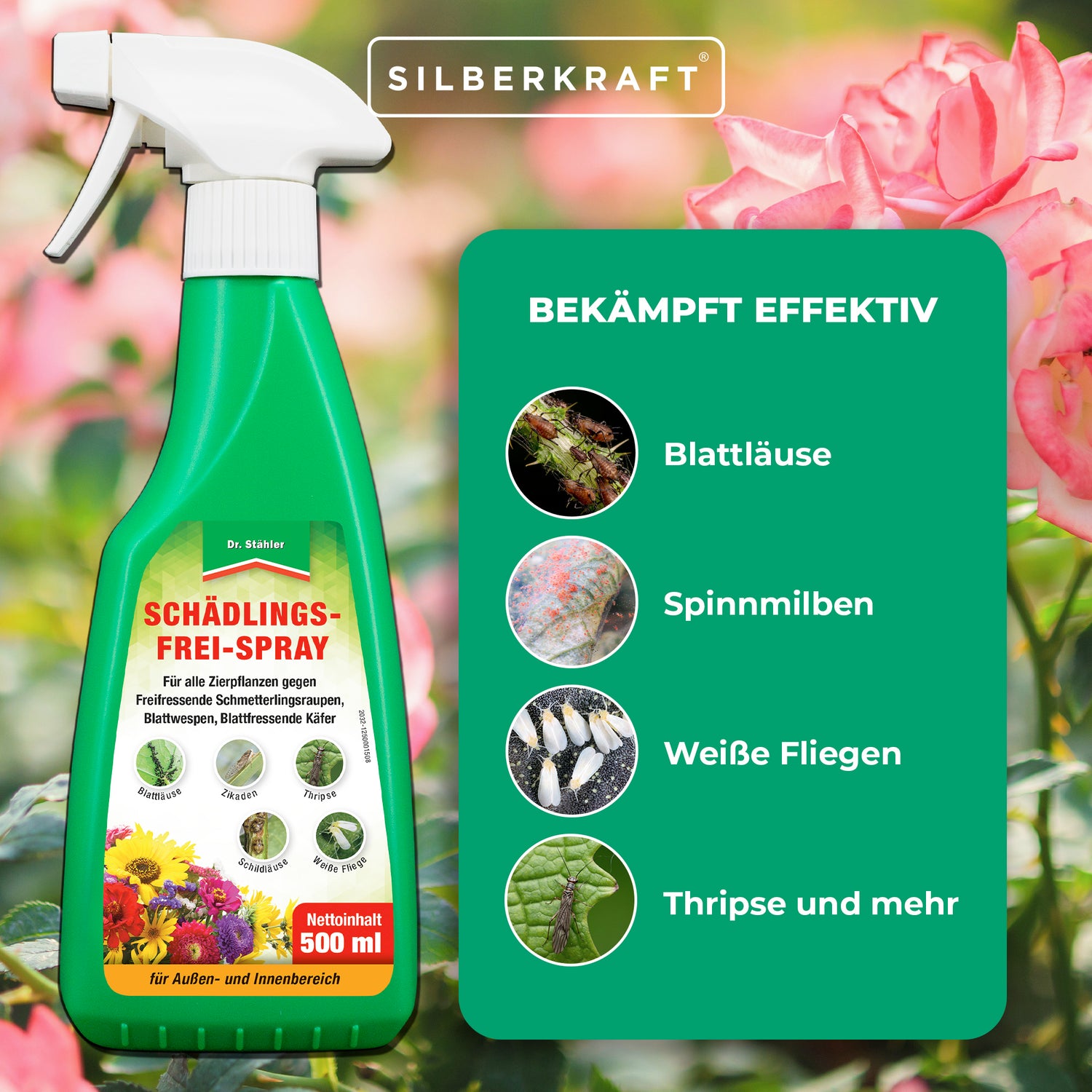 Schädlingsfrei-Spray für eine geschützte Pflanzenumgebung ohne Milben und Blattläuse - Silberkraft