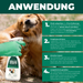 Eine Hand sprüht Silberkraft Grasmilben EX Spray auf das Fell eines Hundes.