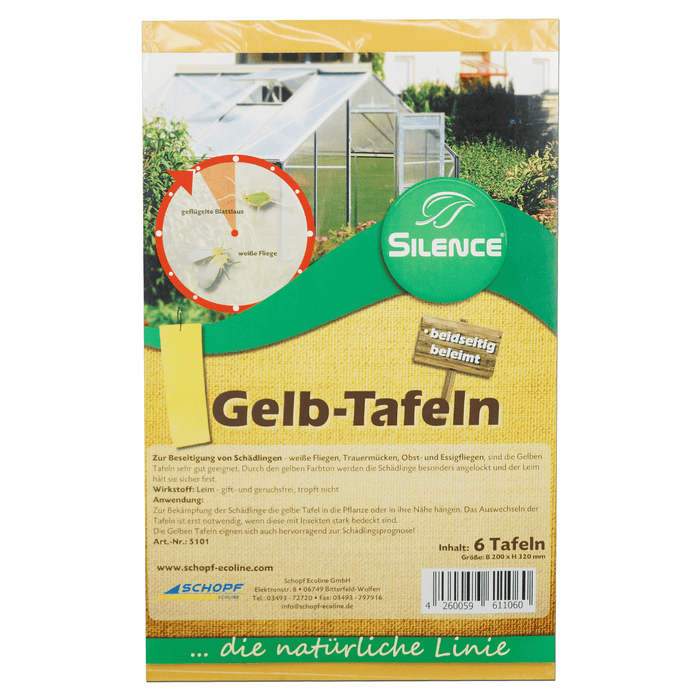 Silence Gelbtafeln: Effektive Lösung gegen weiße Fliegen, Trauermücken, Obst- und Essigfliegen - Silberkraft