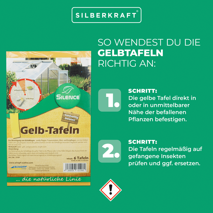 Silence Gelbtafeln: Effektive Lösung gegen weiße Fliegen, Trauermücken, Obst- und Essigfliegen - Silberkraft