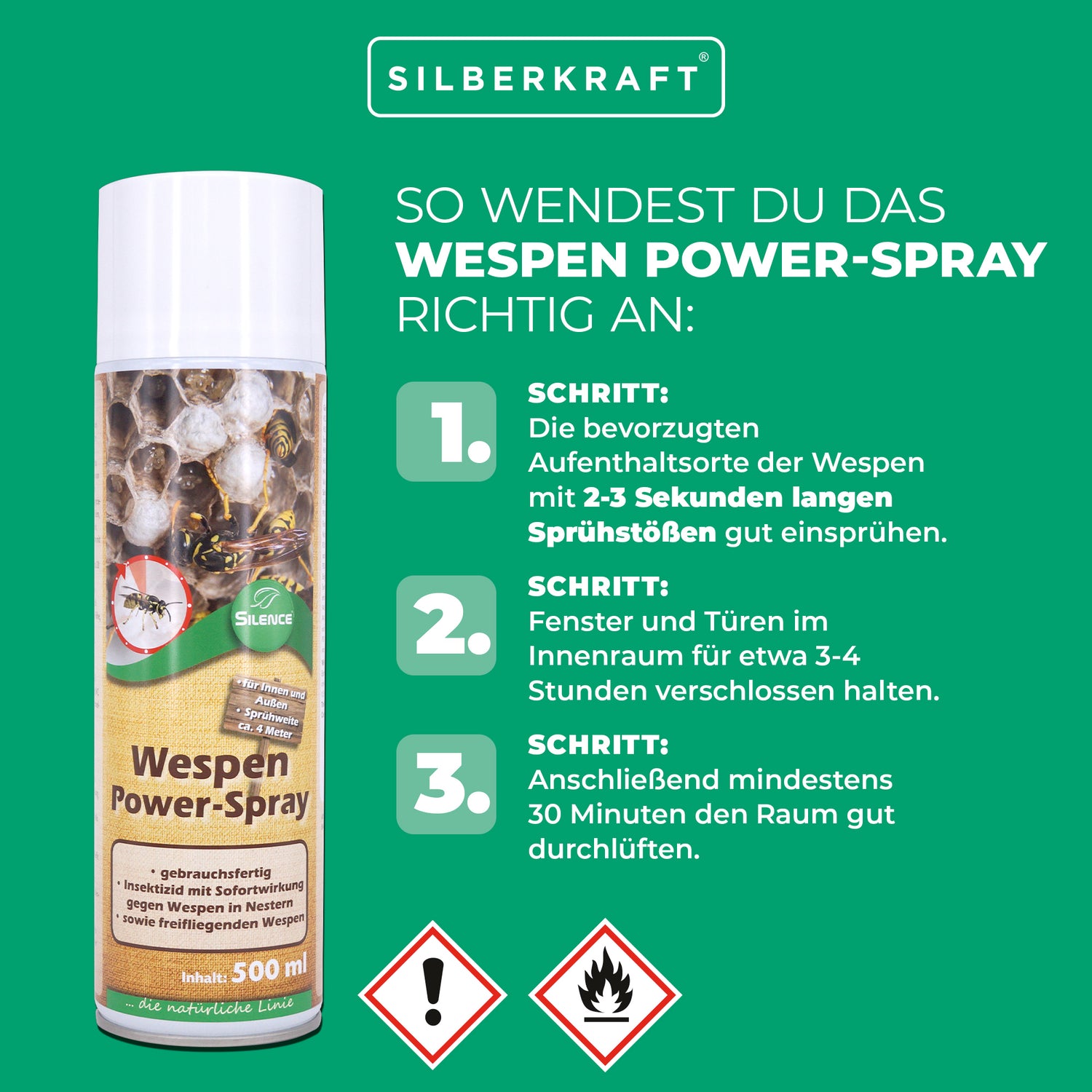 Silence Wespen-Power Spray: Gebrauchsfertiges Insekten-Spray mit sofortiger Wirkung - Silberkraft