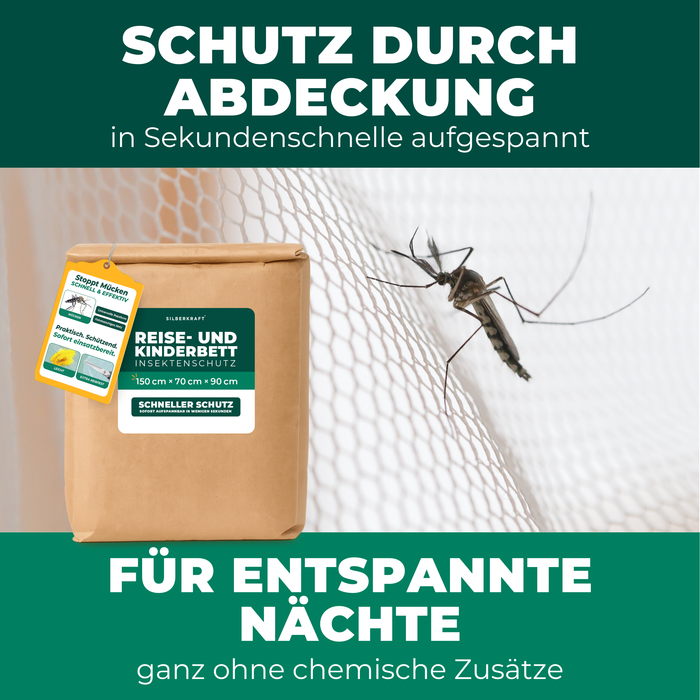 Insektenschutz für Reise- und Kinderbett – Mückennetz 150×70×90 cm – Faltbar & atmungsaktiv – Für Babyreisebett & Beistellbett – Inkl. Transportbeutel - Silberkraft
