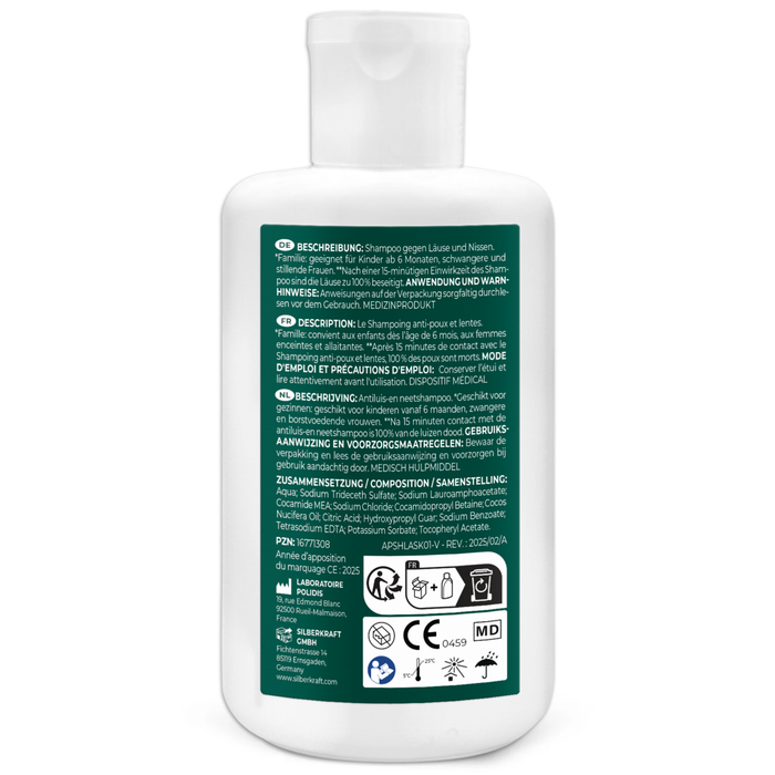 Kopfläuse-Shampoo - Läuseshampoo für Kinder & Erwachsene inkl. Nissenkamm Läuse Shampoo - Silberkraft
