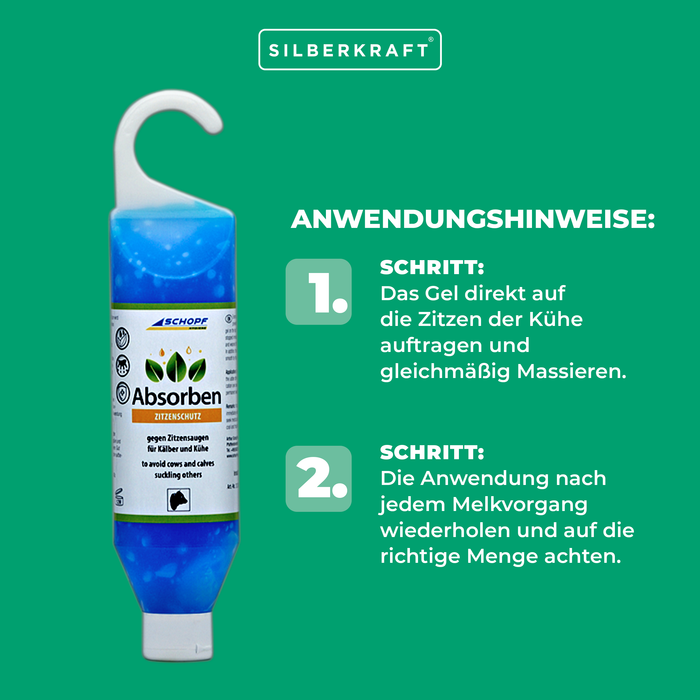 Absorben: Euterpflege-Gel gegen Zitzensaugen für Kälber und Kühe - Silberkraft