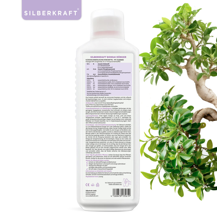 Bonsaidünger - Mineralischer NPK Flüssigdünger mit Stickstoff - Dünger für Bonsai - Bonsai Ficus Dünger - Silberkraft