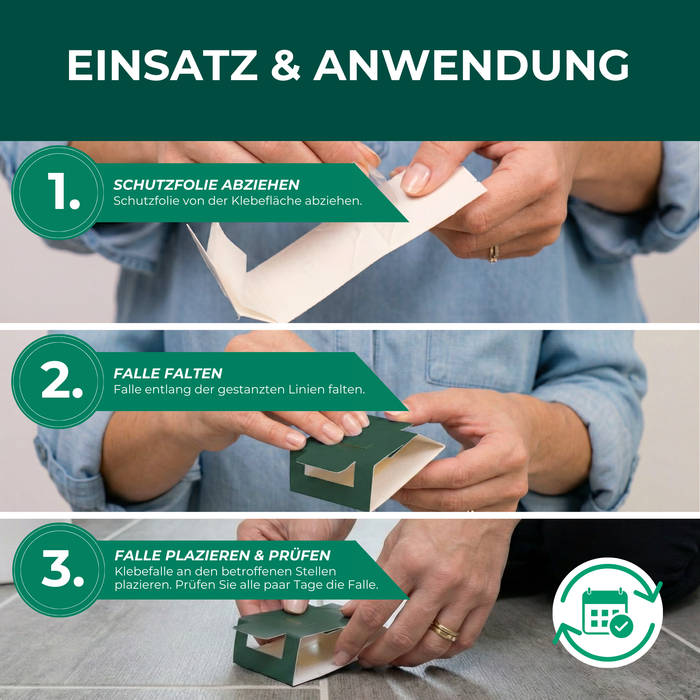 Silberkraft Brotkäferfalle im Küchenschrank zwischen Mehl und Lebensmitteln zur gezielten Überwachung von Brotkäfern