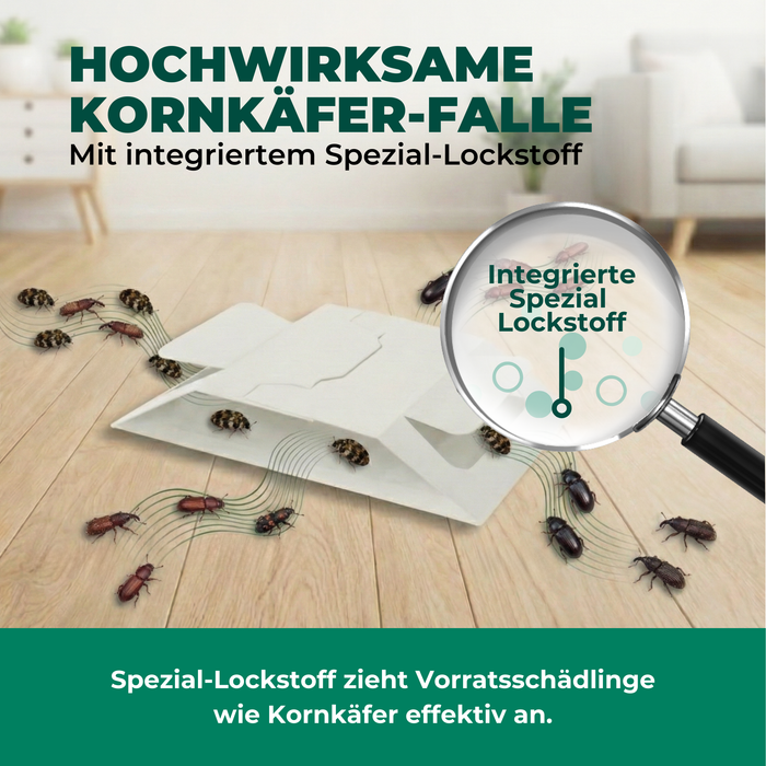 Spezial-Lockstoff in der Kornkäferfalle zieht Vorratsschädlinge wie Kornkäfer gezielt an – ohne Gift