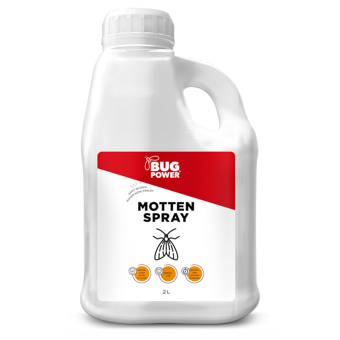 BugPower Mottenspray gegen Kleider- & Lebensmittelmotten - mit Knock-down-Effekt - Silberkraft