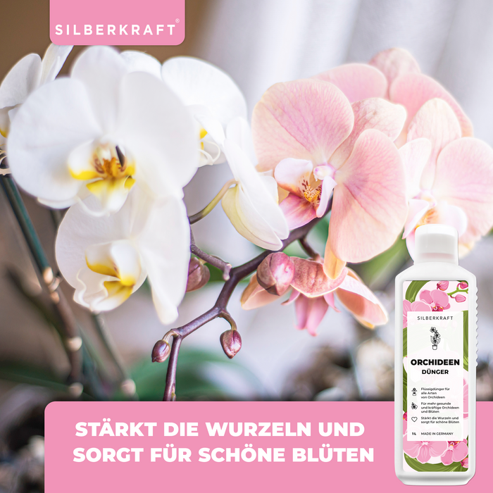 Orchideendünger - Mineralischer NPK Flüssigdünger mit Stickstoff - Dünger für Orchideen - Orchideen düngen - Silberkraft