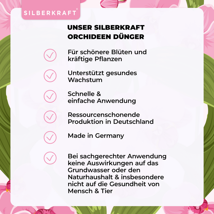Orchideendünger - Mineralischer NPK Flüssigdünger mit Stickstoff - Dünger für Orchideen - Orchideen düngen - Silberkraft
