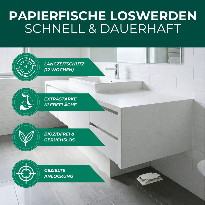 Papierfisch Falle von Silberkraft im Badezimmer mit Langzeitschutz, starker Klebefläche und gezielter Anlockung