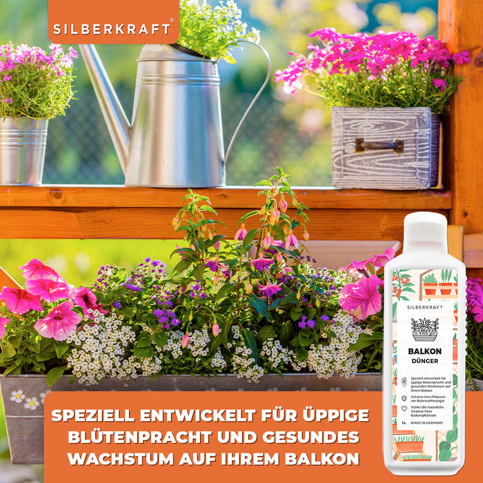 Balkon Dünger - Mineralischer NPK Flüssigdünger mit Stickstoff - Dünger für Kübelpflanzen - Balkonpflanzen düngen - Langzeitdünger - Silberkraft