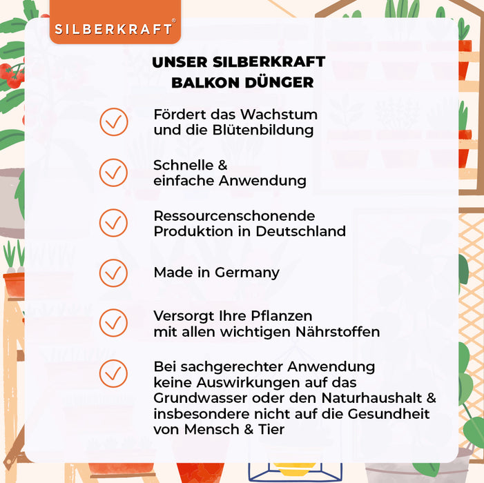 Balkon Dünger - Mineralischer NPK Flüssigdünger mit Stickstoff - Dünger für Kübelpflanzen - Balkonpflanzen düngen - Langzeitdünger - Silberkraft