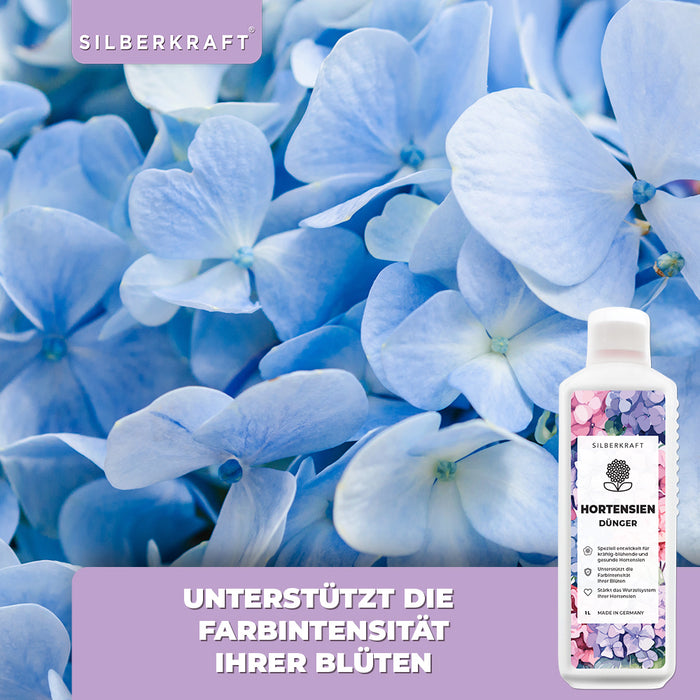 Hortensien Dünger - Mineralischer NPK Flüssigdünger mit Stickstoff - Dünger für Hortensien - Hydrangea macrophylla Dünger - Silberkraft
