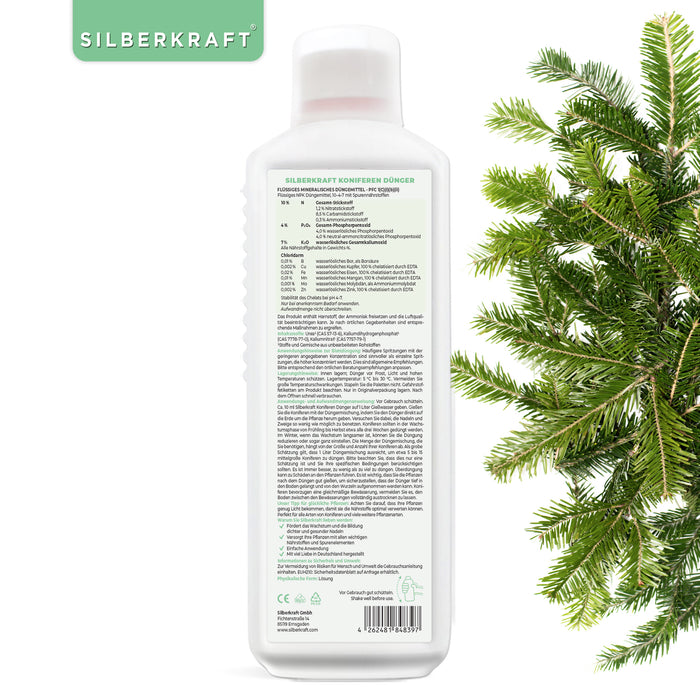 Koniferen Dünger - Mineralischer NPK Flüssigdünger mit Stickstoff - Dünger für Koniferen - Thuja düngen - Silberkraft