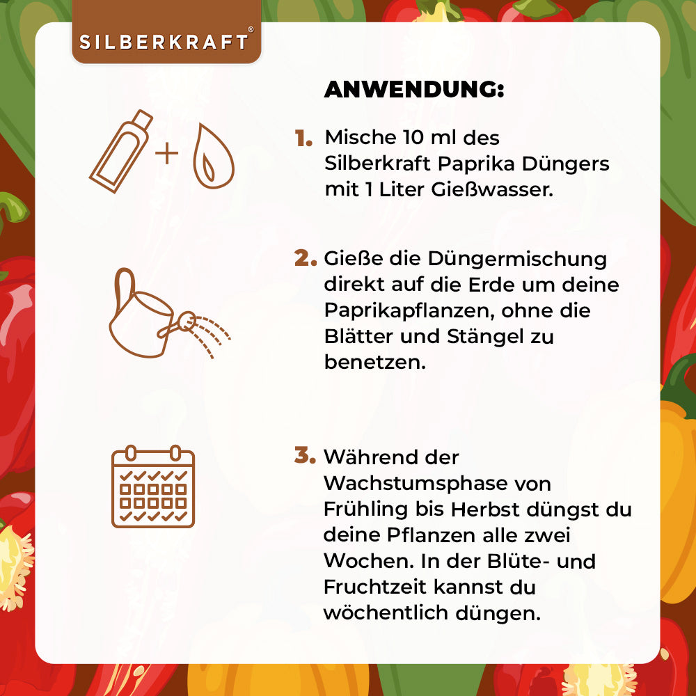 Paprika Dünger - Mineralischer NPK Flüssigdünger mit Stickstoff - Dünger für Paprika - Tomatendünger - Silberkraft