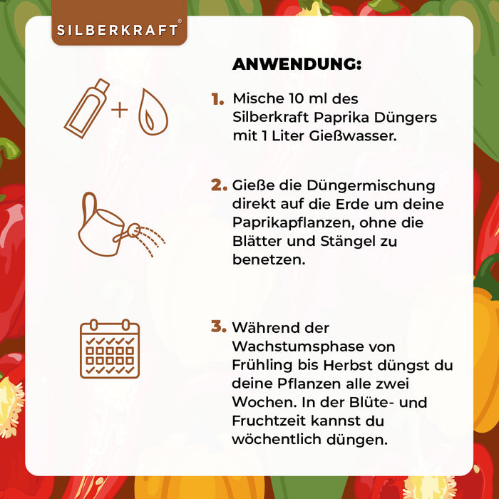 Paprika Dünger - Mineralischer NPK Flüssigdünger mit Stickstoff - Dünger für Paprika - Tomatendünger - Silberkraft