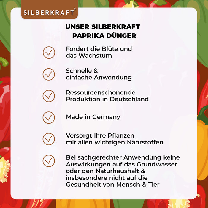 Paprika Dünger - Mineralischer NPK Flüssigdünger mit Stickstoff - Dünger für Paprika - Tomatendünger - Silberkraft