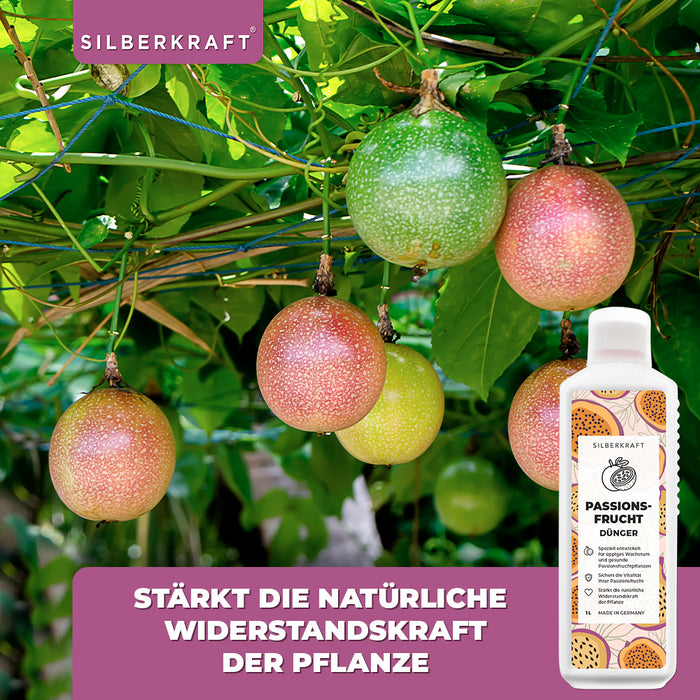Passionsfrucht Dünger - Mineralischer NPK Flüssigdünger mit Stickstoff - Dünger für Passionsfruchtpflanzen - Maracuja Dünger - Passionsblumen Dünger - Exotischer Pflanzendünger - Silberkraft