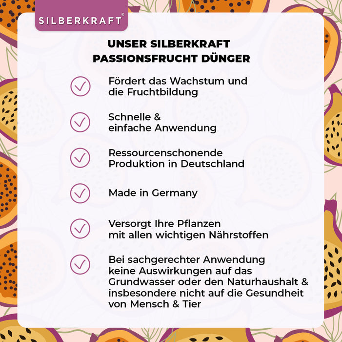 Passionsfrucht Dünger - Mineralischer NPK Flüssigdünger mit Stickstoff - Dünger für Passionsfruchtpflanzen - Maracuja Dünger - Passionsblumen Dünger - Exotischer Pflanzendünger - Silberkraft