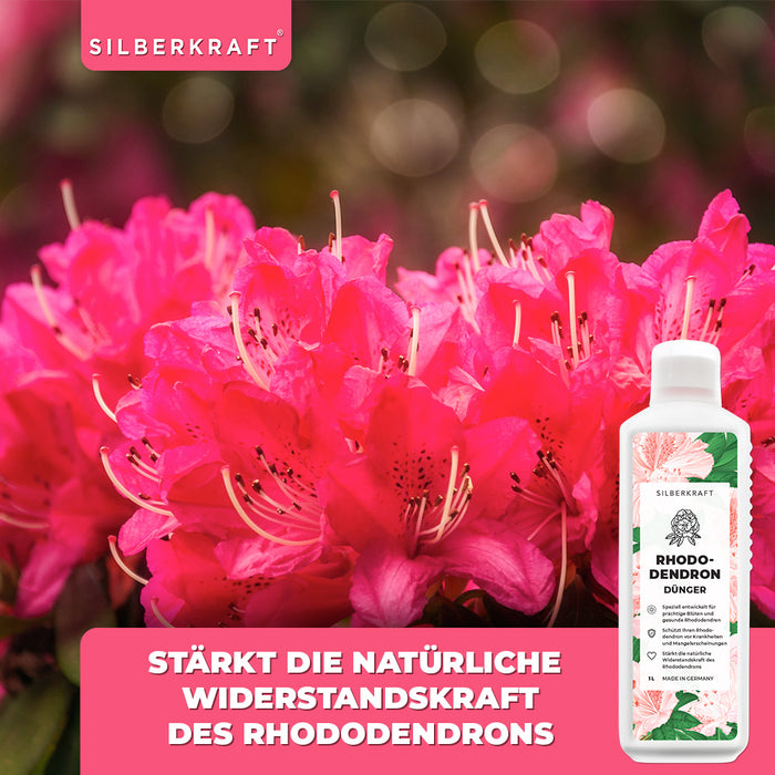 Rhododendron Dünger - Mineralischer NPK Flüssigdünger mit Stickstoff - Dünger für Rhododendren - Azaleen Dünger - Kamelien Dünger - Silberkraft