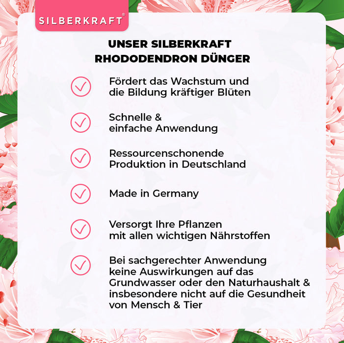 Rhododendron Dünger - Mineralischer NPK Flüssigdünger mit Stickstoff - Dünger für Rhododendren - Azaleen Dünger - Kamelien Dünger - Silberkraft