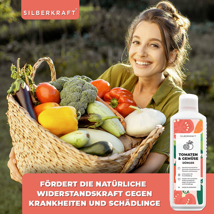 Tomatendünger - Mineralischer NPK Flüssigdünger mit Stickstoff - Dünger für Tomaten - Gemüsedünger - Silberkraft