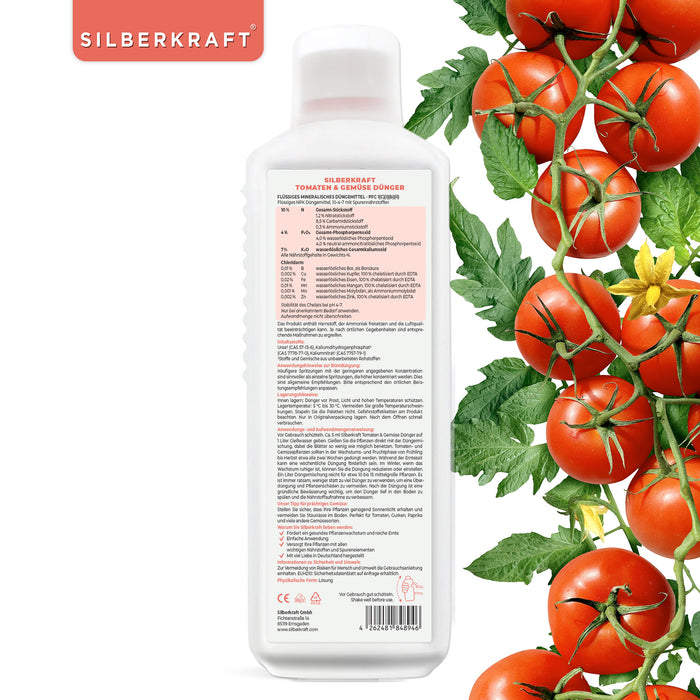 Tomatendünger - Mineralischer NPK Flüssigdünger mit Stickstoff - Dünger für Tomaten - Gemüsedünger - Silberkraft