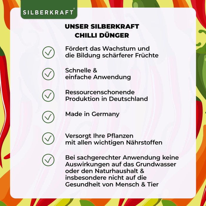 Chili Dünger - Mineralischer NPK Flüssigdünger mit Stickstoff - Dünger für Chilipflanzen - Peperoncini Dünger - Paprika Dünger - Silberkraft