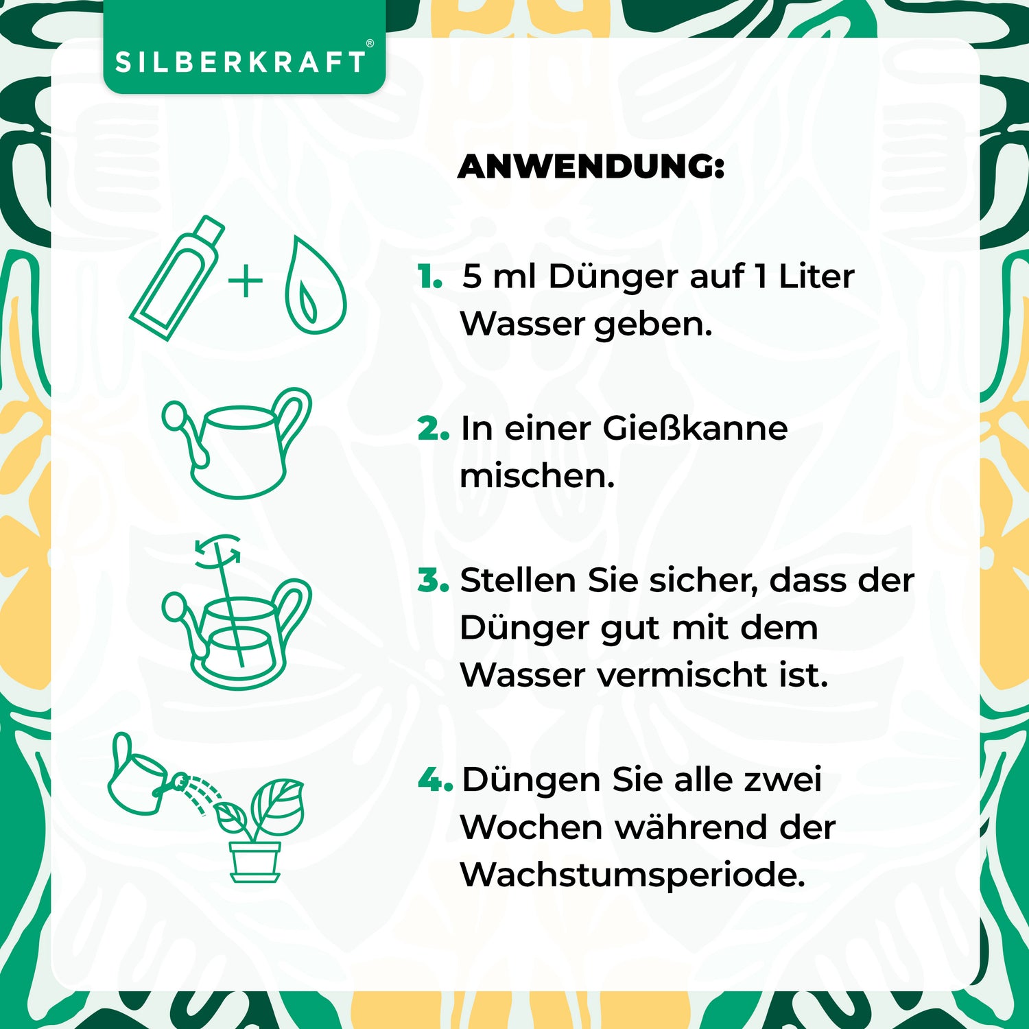 Universaldünger für Zimmer- und Gartenpflanzen - Mineralischer NPK Flüssigdünger mit Stickstoff - Dünger für Gemüse - Pflanzendünger - Silberkraft