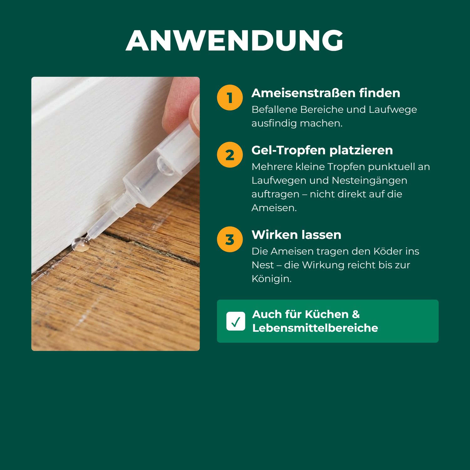 Anwendung in 3 Schritten | finicon Avantgarde Ameisenködergel