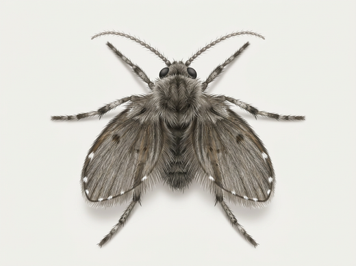 Schmetterlingsmücke (Psychodidae) von oben