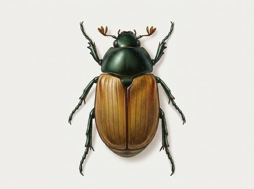 Gartenlaubkäfer (Phyllopertha horticola) von oben, grüner Halsschild und rotbraune Flügeldecken