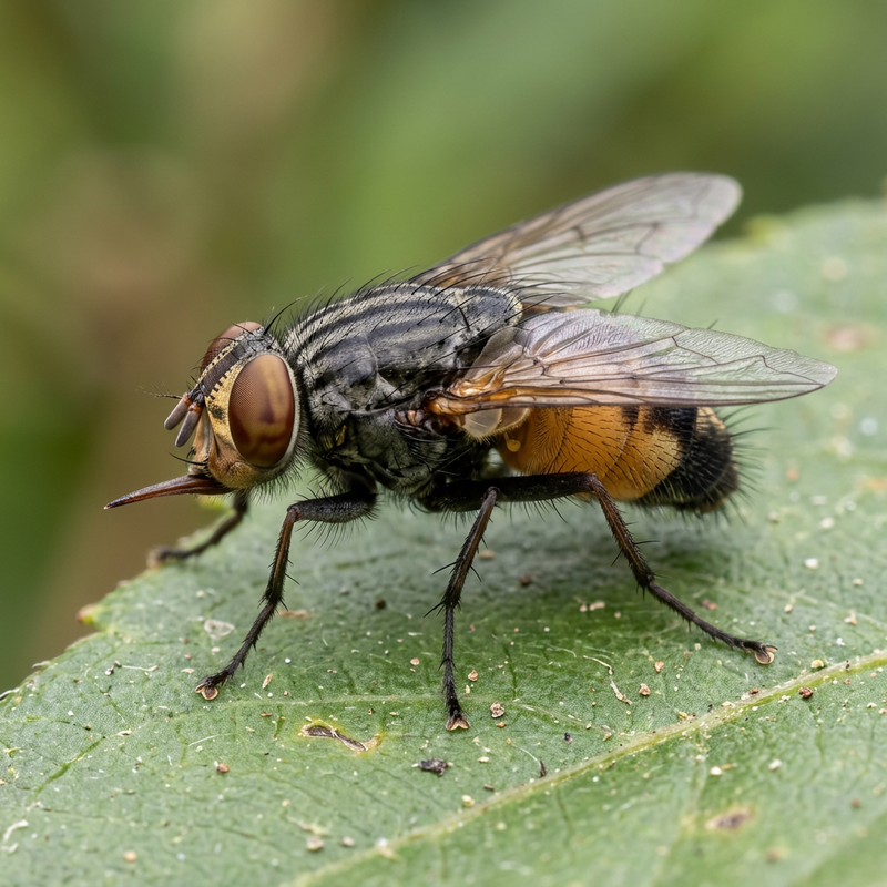 Heuschreckenfliege (Stomorhina lunata), KI-Illustration