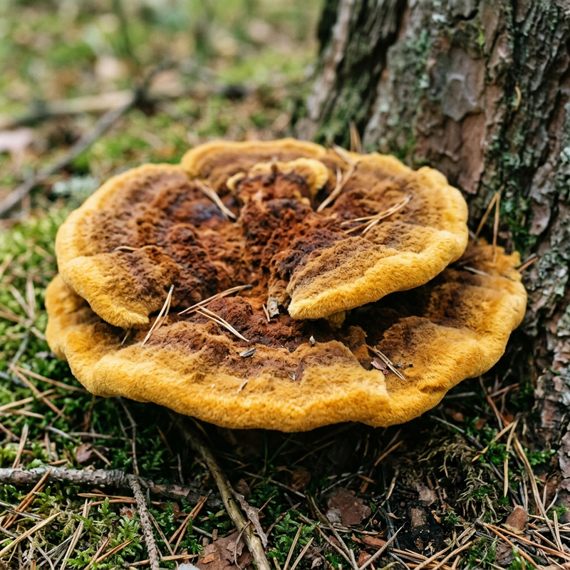 Kiefern-Braunporling (Phaeolus schweinitzii), KI-Illustration