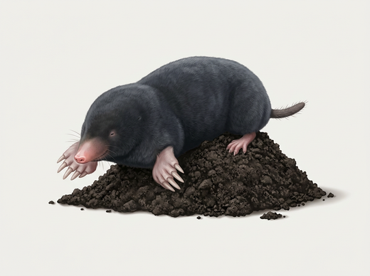 Europäischer Maulwurf (Talpa europaea) mit schwarzem Fell und breiten Grabschaufeln auf Gartenerde