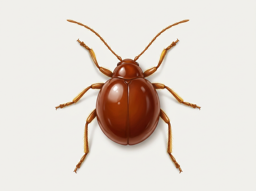 Kugelkäfer (Gibbium psylloides) von oben: glänzend rotbrauner, kugeliger Käfer mit behaarten Beinen