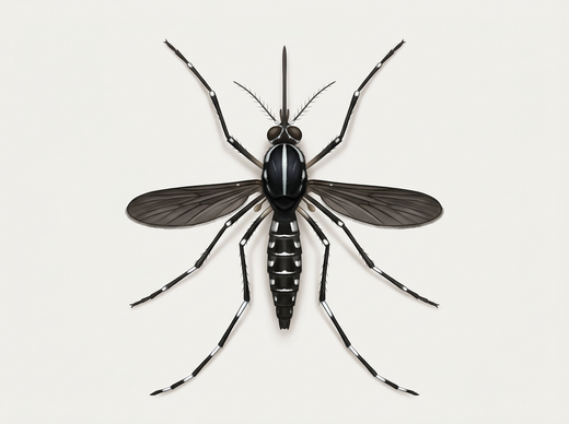 Asiatische Tigermücke (Aedes albopictus) von oben