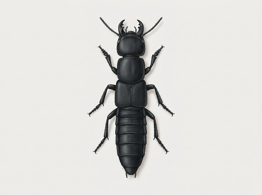 Schwarzer Moderkäfer (Ocypus olens), ein Kurzflügler, von oben: mattschwarz, sehr kurze Flügeldecken, langer Hinterleib ohne Zange