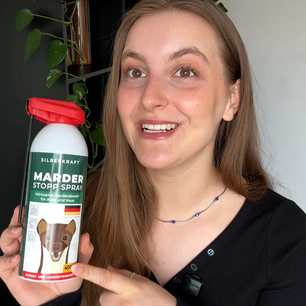 Silberkraft Marder-Stopp Spray 400ml – Spray wird im Motorraum und am Dachboden angewendet, um Marder zuverlässig fernzuhalten und Marderschäden am Auto zu verhindern