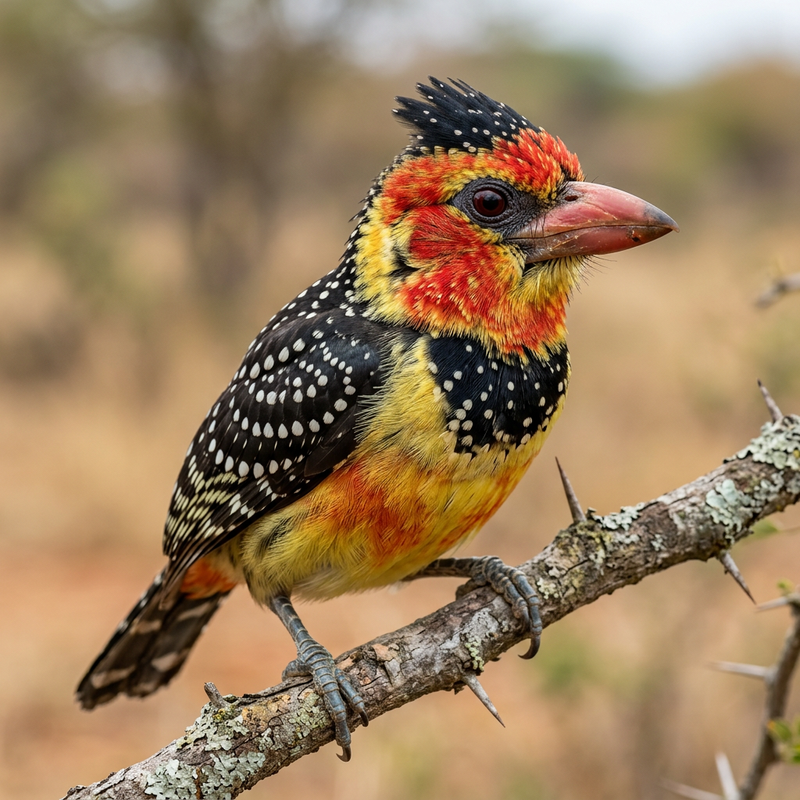 Rotgelb-Bartvogel (Trachyphonus erythrocephalus), KI-Illustration