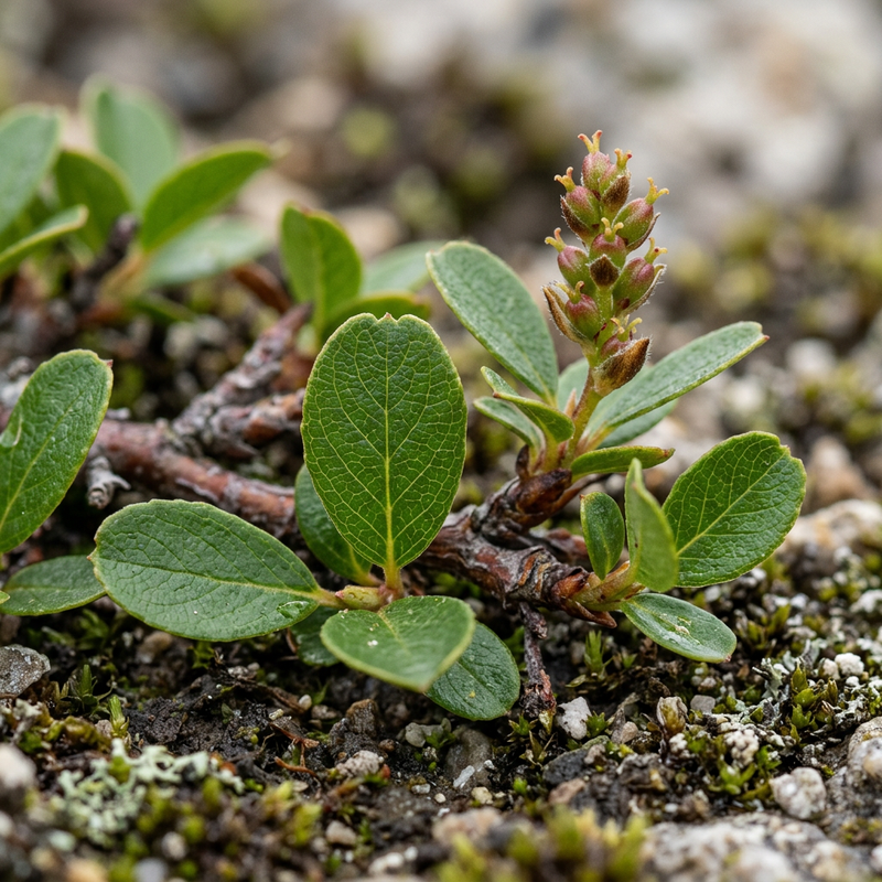 Stumpfblättrige Weide (Salix retusa), KI-Illustration